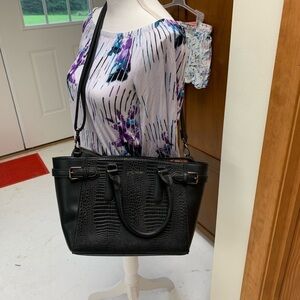 HYNES VICTORY vegan leather black crocodile satchel tote bag purse top zip